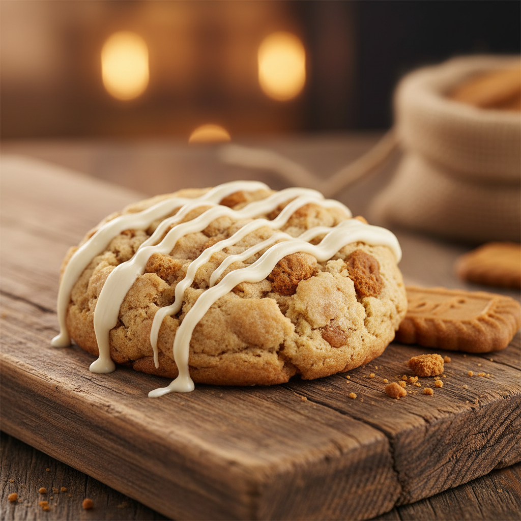 White Chocolate Biscoff Cookie with drizzle