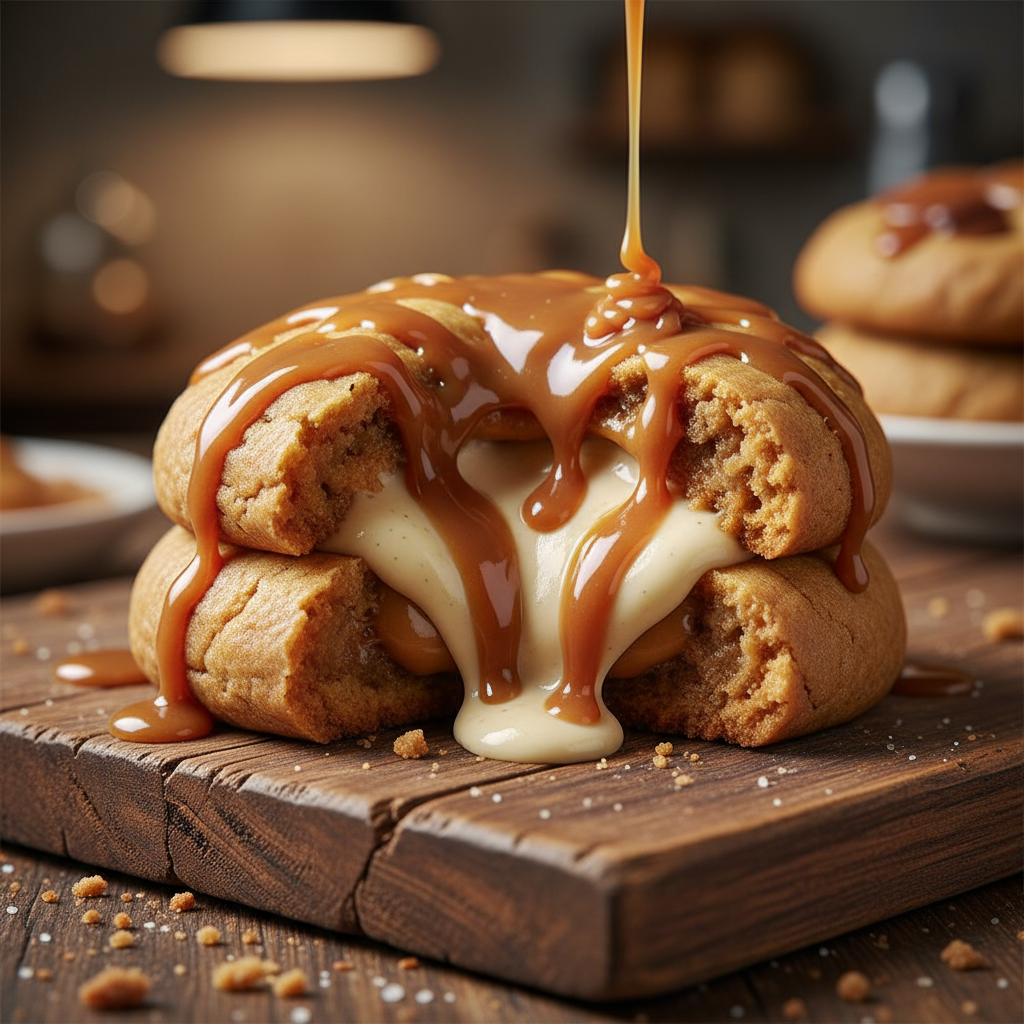 Banoffee Stuffed Cookie with toffee caramel and banana filling